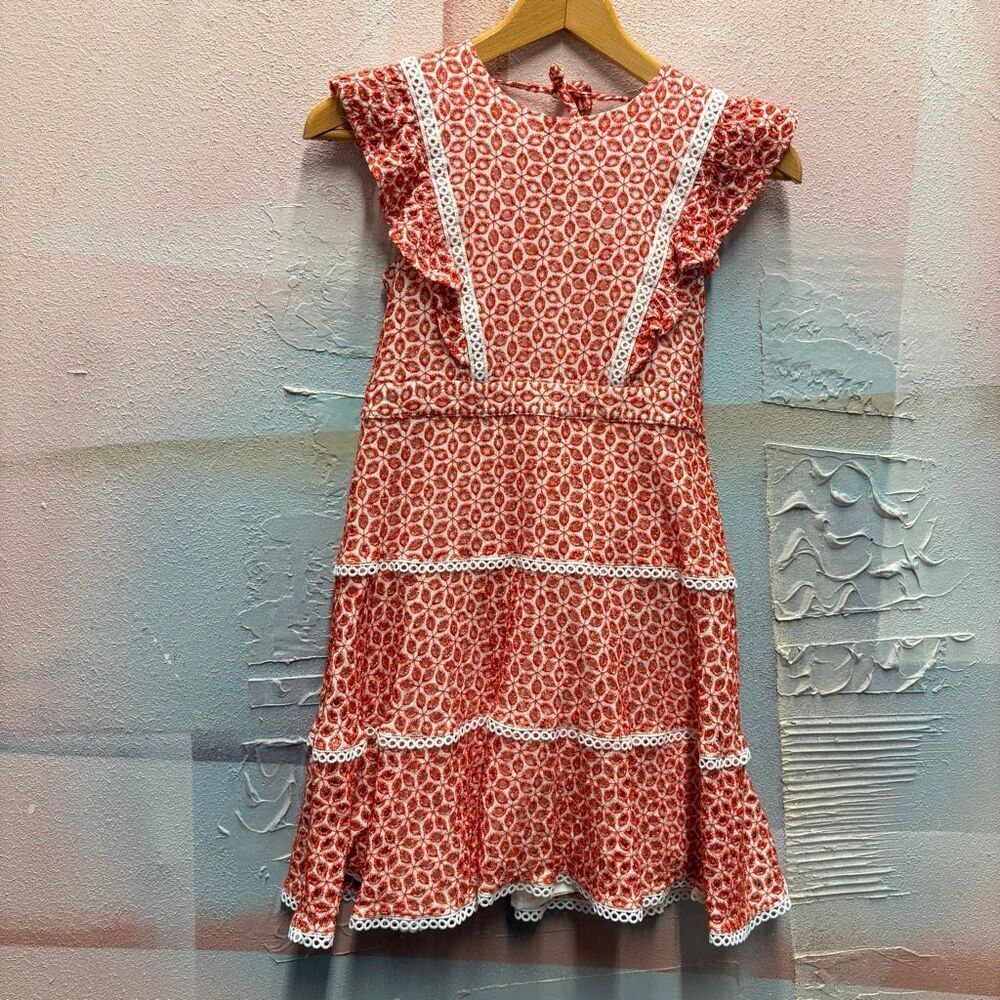 Bardot Junior Girls 18 Red White Eyelet Embroidered Dress Artsy Preppy Old Money